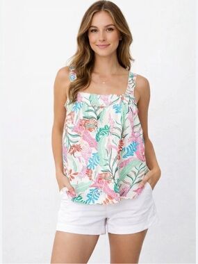 NEW Cynthia Rowley Tropical Floral Linen Tank Top Size XS